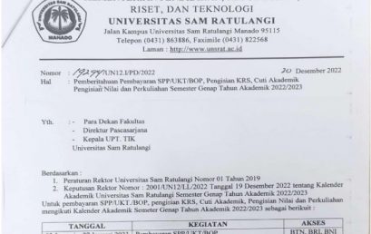 Pemberitahuan  Pembayaran UKT,  Pengisian KRS dan  Perkuliahan  Semester Genap  2022/2023